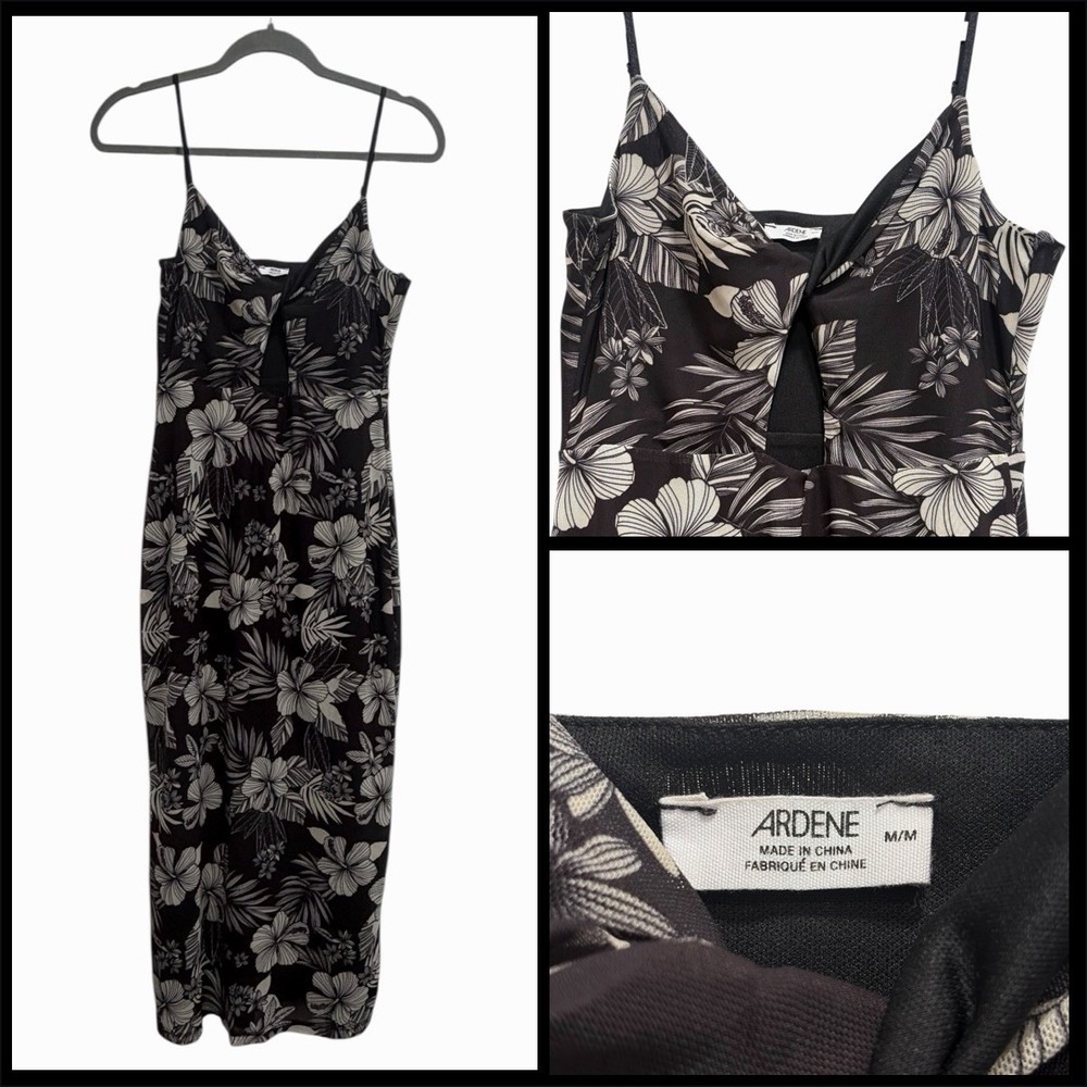 Ardene Womens Maxi Dress Tropical Floral Mesh Overlay Resort Wear Cruise M Black
